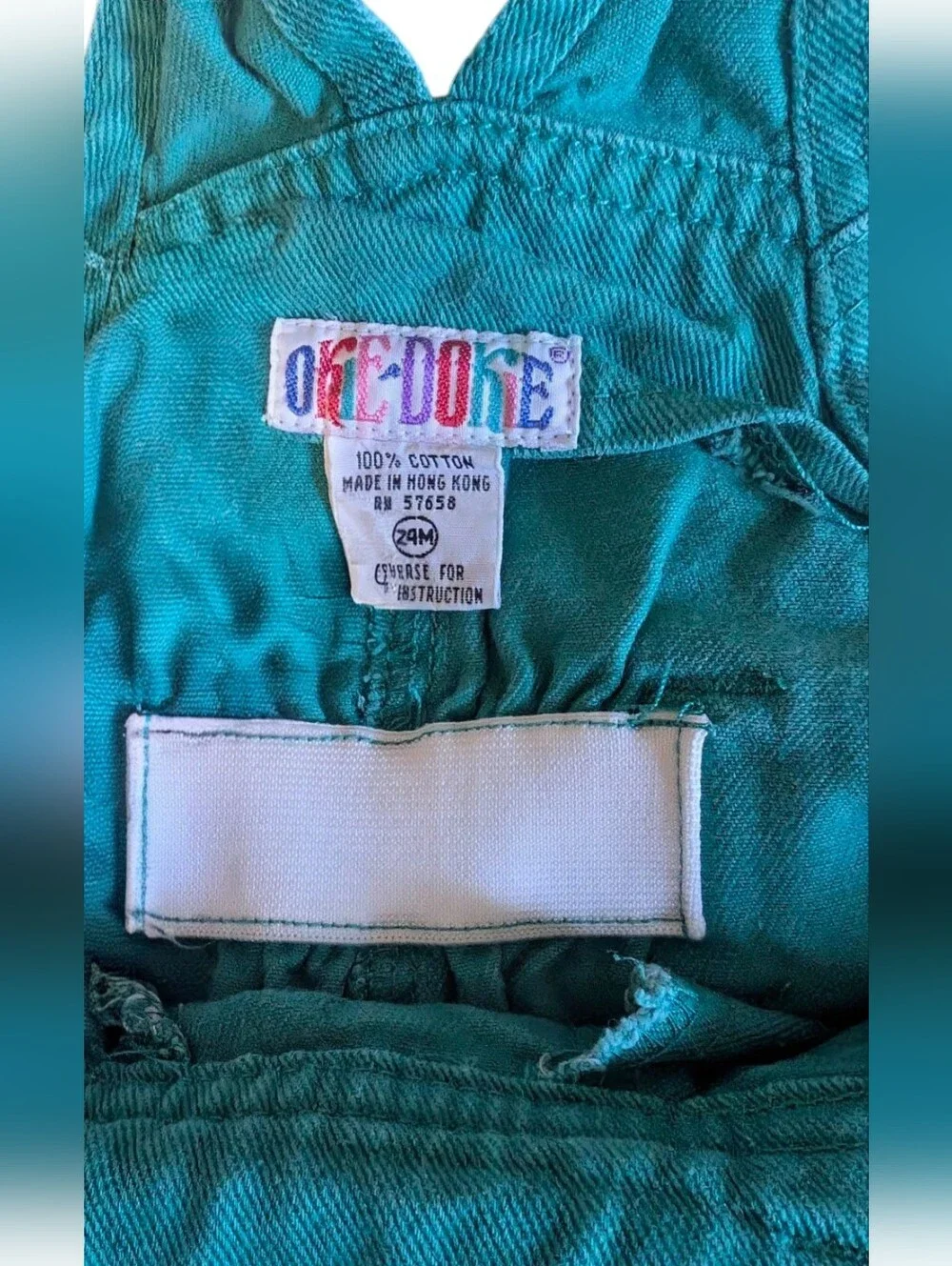 Vintage Okie‎ Dokie Teal Denim Overalls 24M Retro 90s Baby Snap Leg Romper